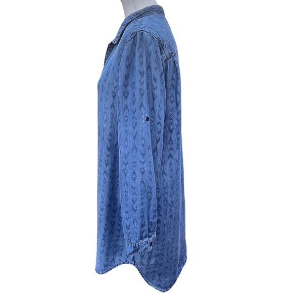 Cloth & Stone Anthropologie Denim Chambray Ikat Tunic Dress Long Sleeve Casual M - Picture 3 of 7